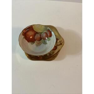VTG Shafford Japan Footed Teacup and Saucer Set Fruit Apple Strawberry Gold